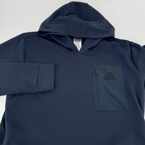 Adidas Medium Men's Navy Blue Hoodie Zipper Pocket Size Medium Athletic